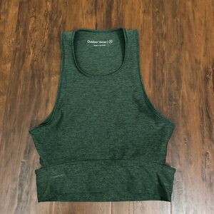 OUTDOOR VOICES Slashback Crop Top Hunter Green Cutout Gym Activewear